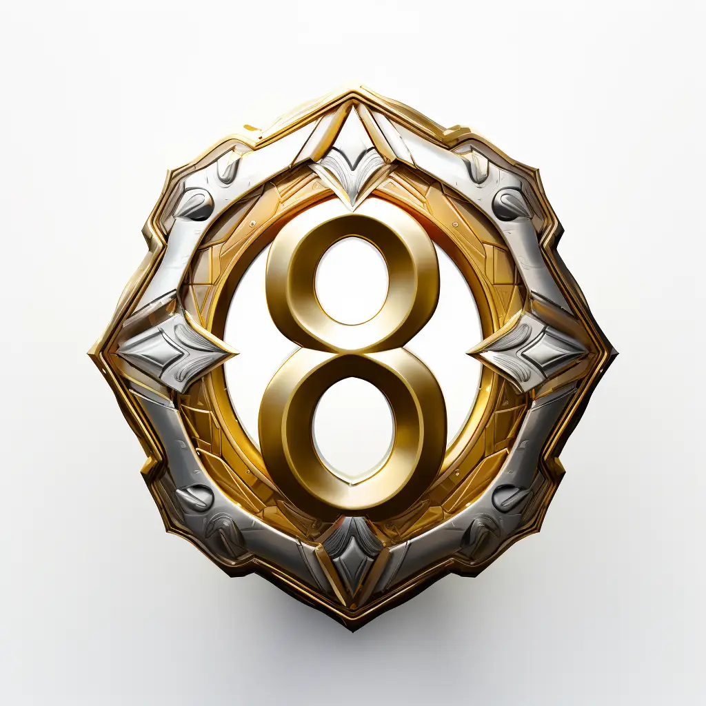 badge logo number 8 gold coin golden