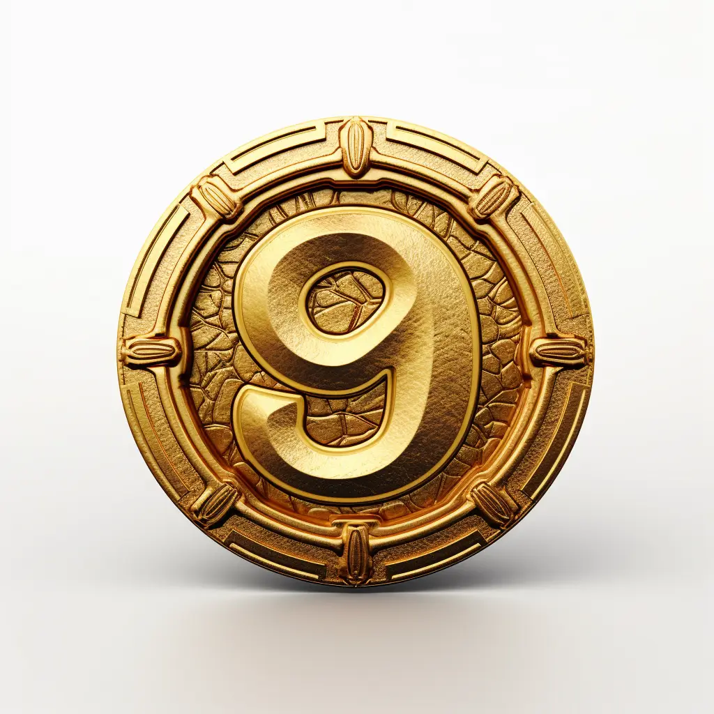 badge logo number 9 gold coin golden