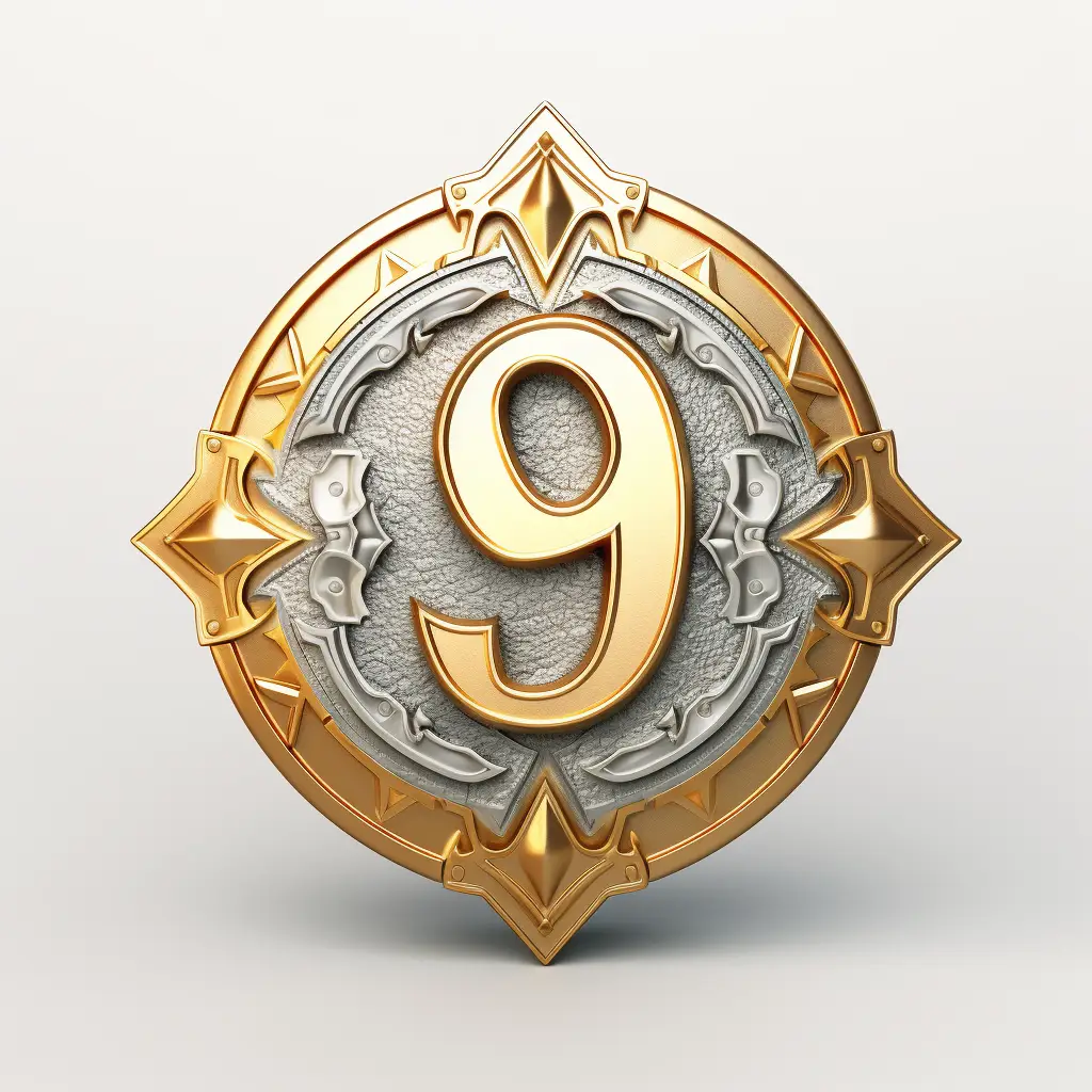badge logo number 9 gold golden coin