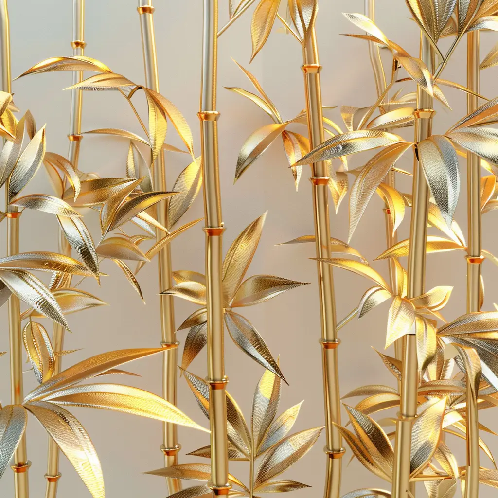bamboo gold golden metal 3D plant leaves leaf