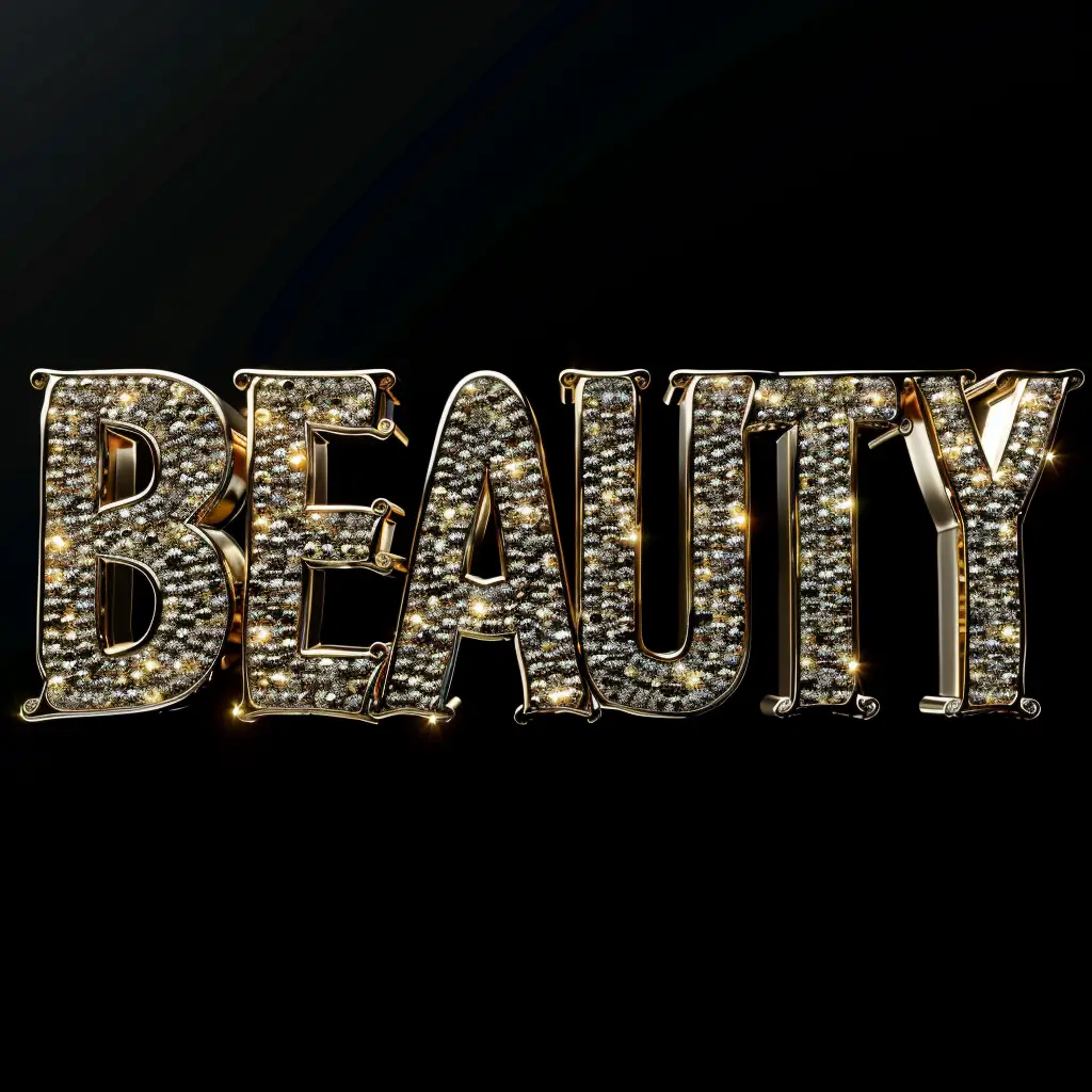 beauty word text type diamond 3D gold
