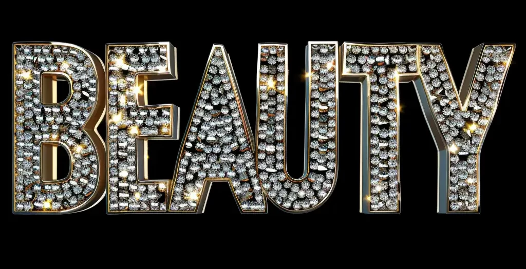 beauty word text type diamond gold 3D