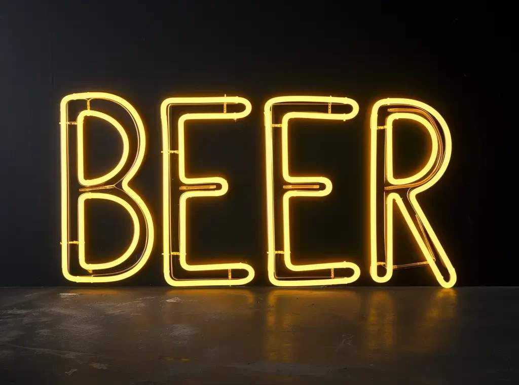 beer yellow LED light neon text word letter