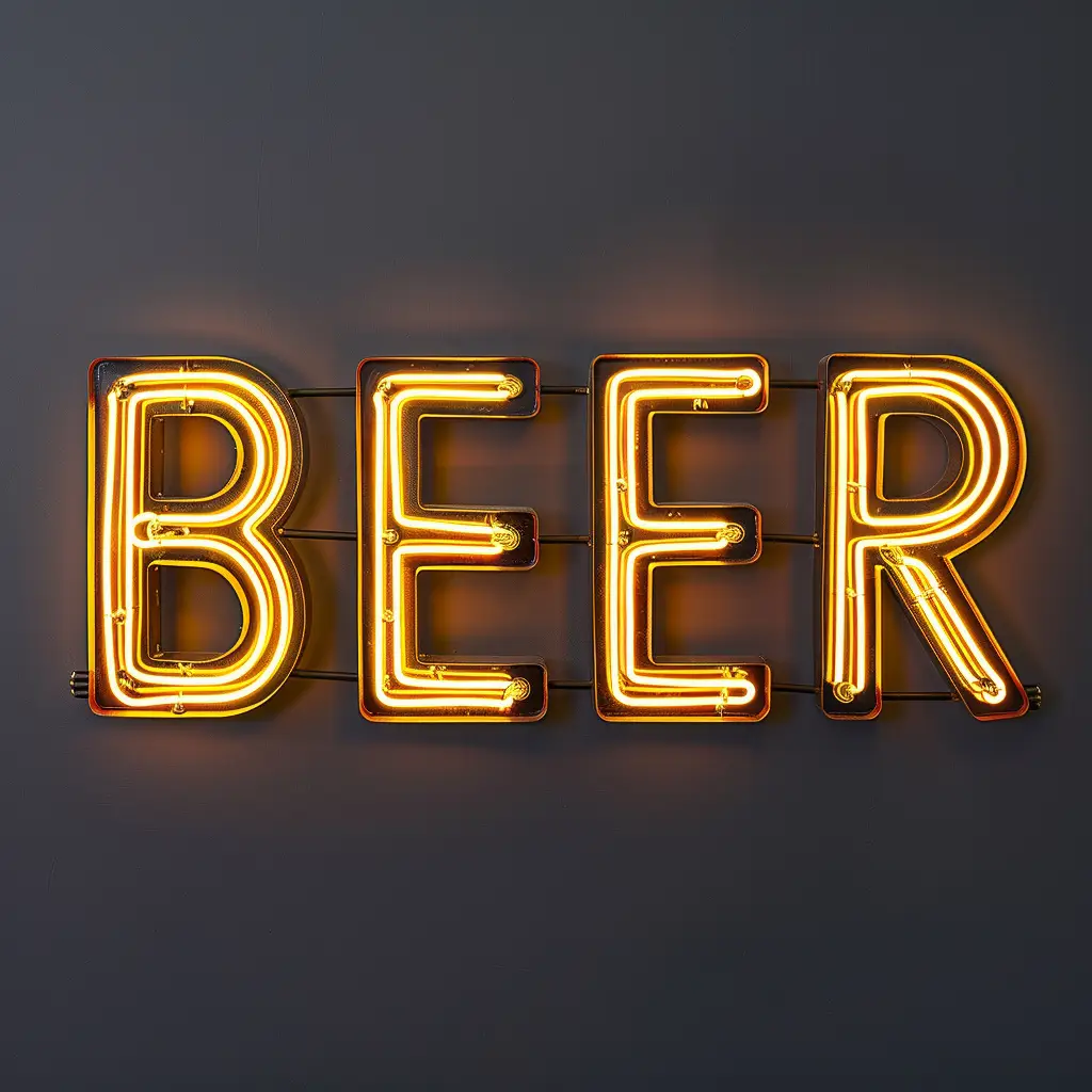 beer yellow LED light neon word text letter