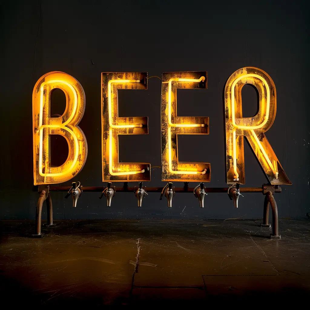 beer yellow LED neon light text word letter