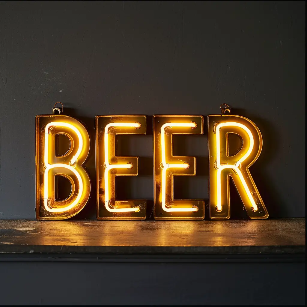 beer yellow LED neon light word text letter
