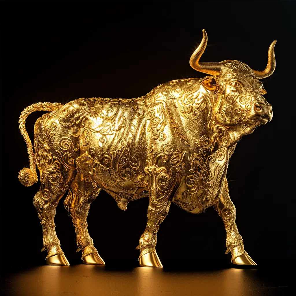 bull gold golden 3D pattern sculpture