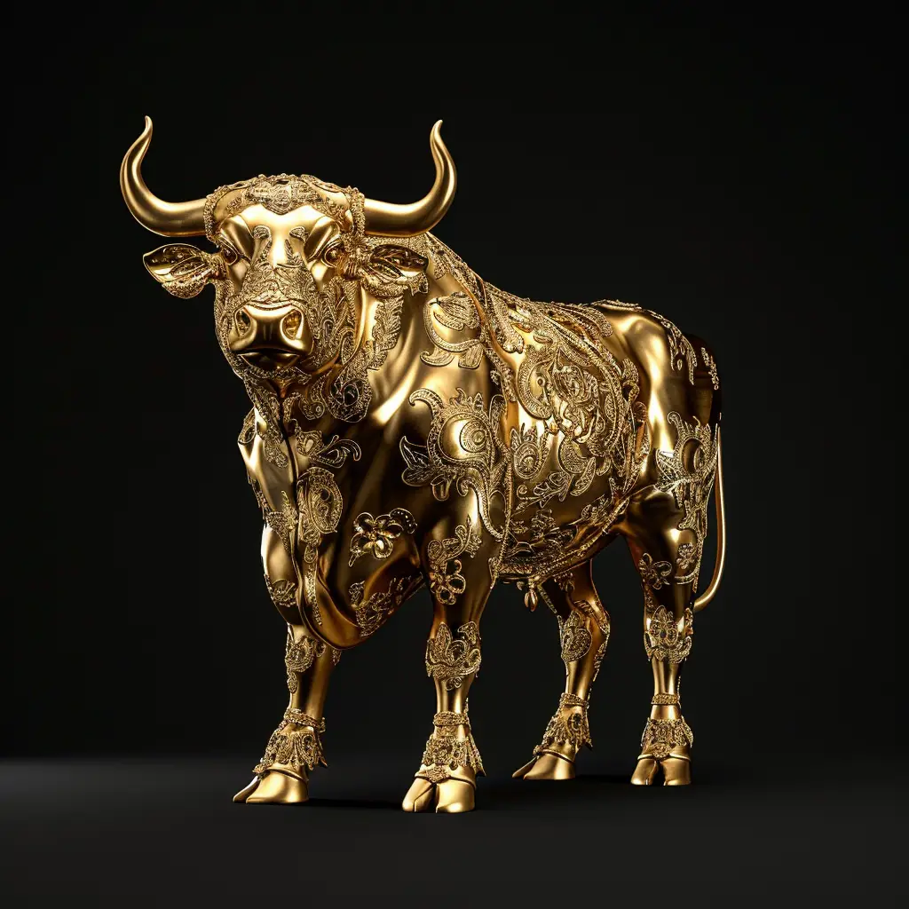 bull gold golden 3D sculpture pattern