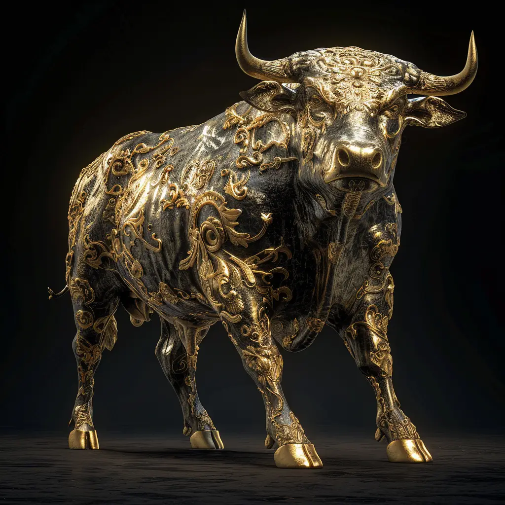 bull gold golden pattern sculpture 3D
