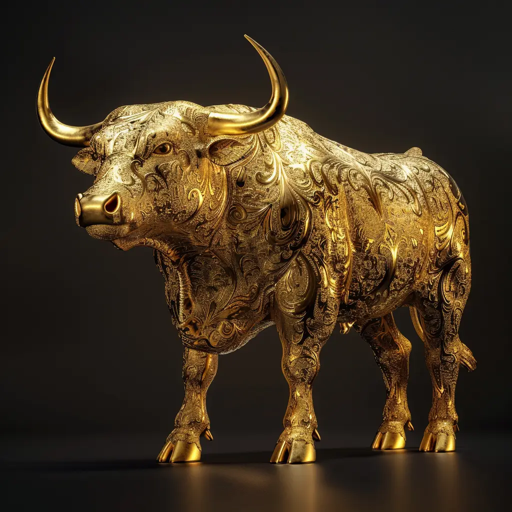 bull gold golden sculpture pattern 3D