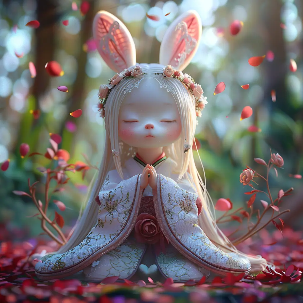 bunny rabbit doll fairy dress tail 3D garden