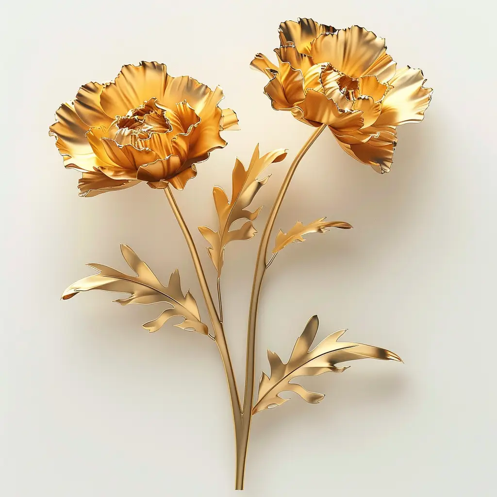 carnation gold golden metal flower 3D leaves leaf