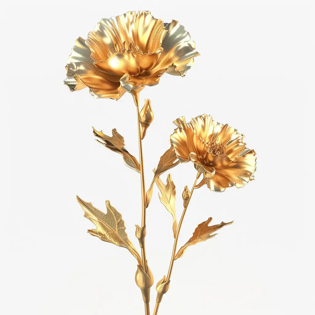 carnation gold golden metal flower leaves leaf 3D