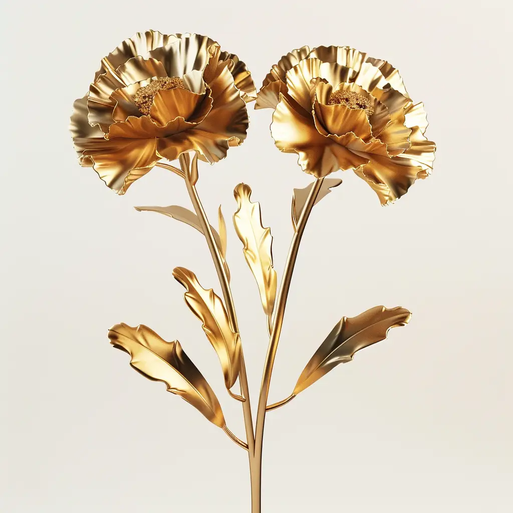 carnation golden gold metal flower 3D leaves leaf