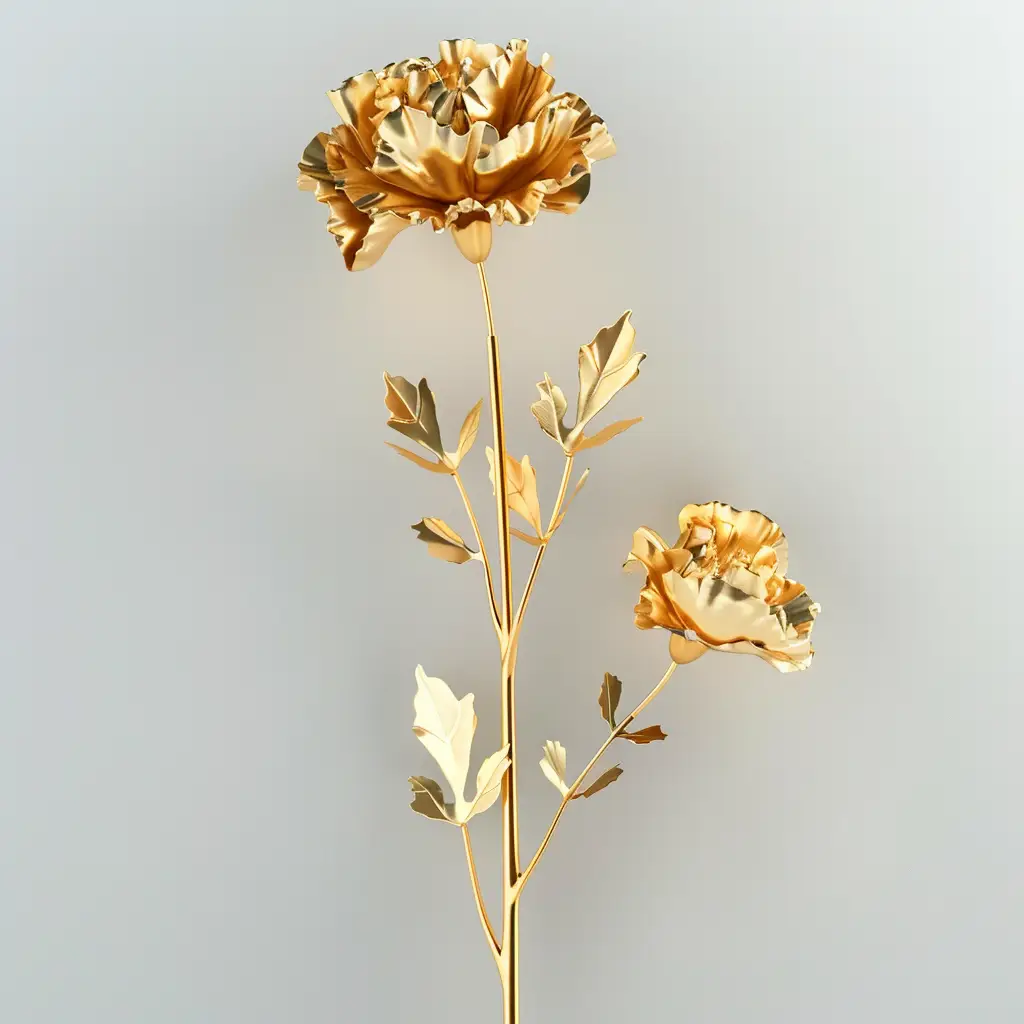 carnation golden gold metal flower leaves leaf 3D