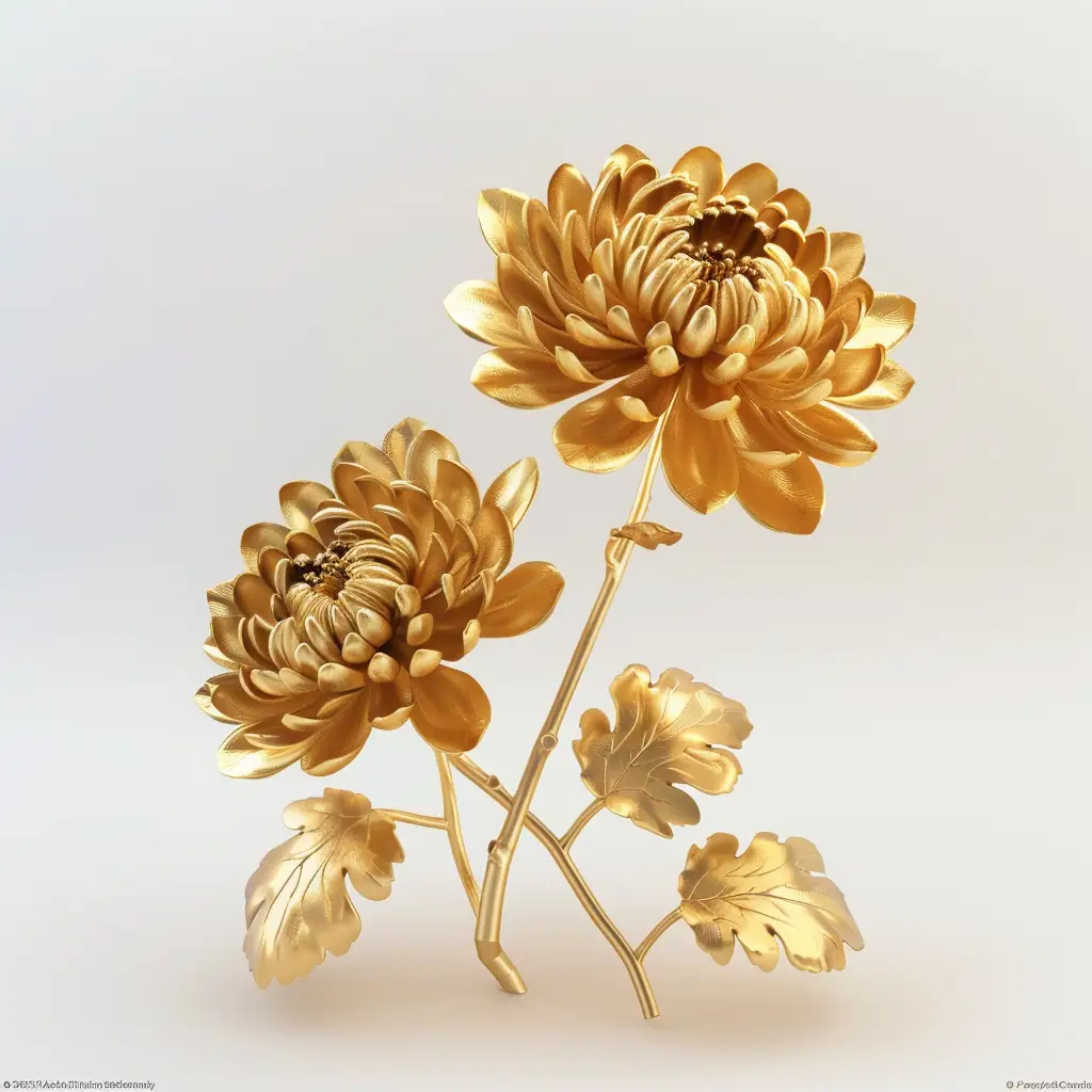 chrysanthemum gold golden 3D metal flower leaves leaf