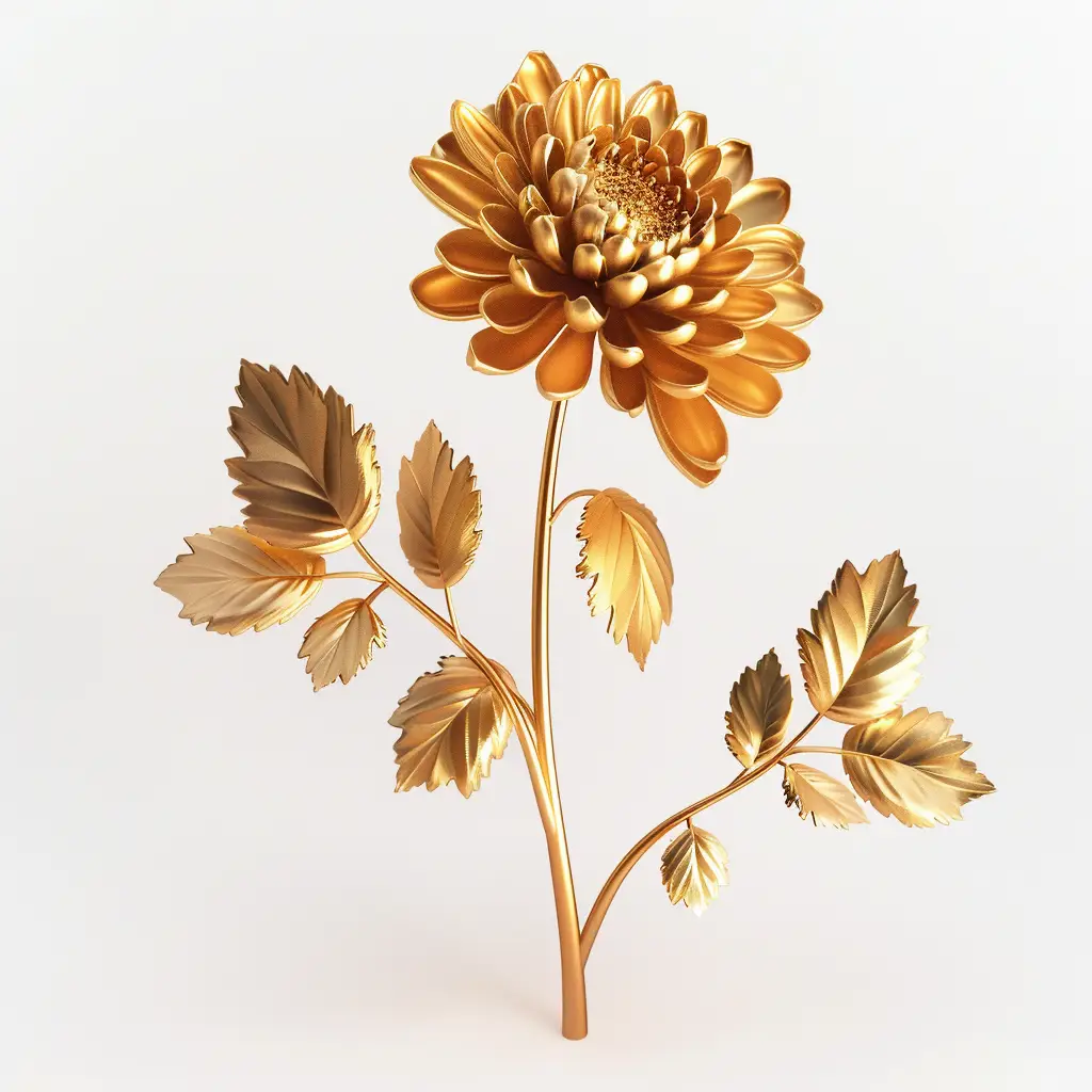 chrysanthemum gold golden metal flower 3D leaves leaf