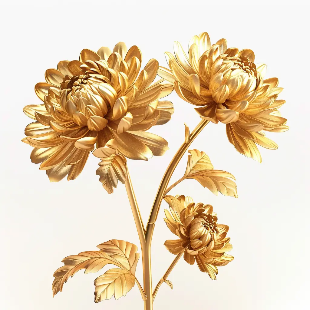 chrysanthemum gold golden metal flower leaves 3D leaf