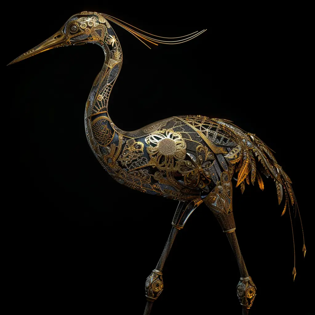 crane gold golden 3D pattern sculpture