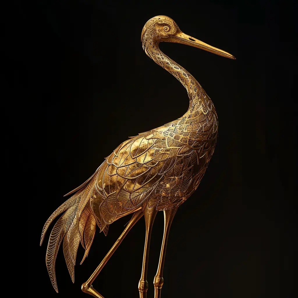 crane gold golden 3D sculpture pattern