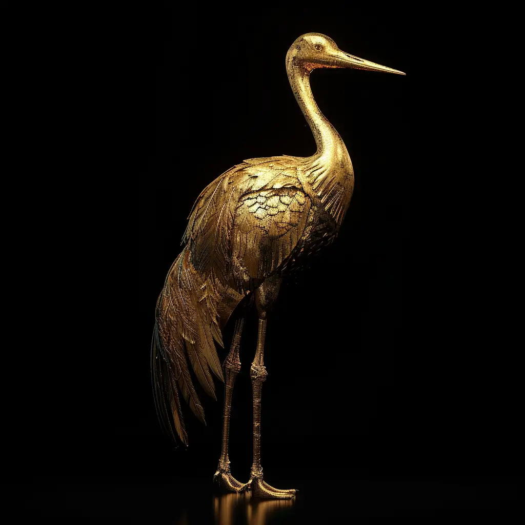 crane gold golden sculpture 3D pattern