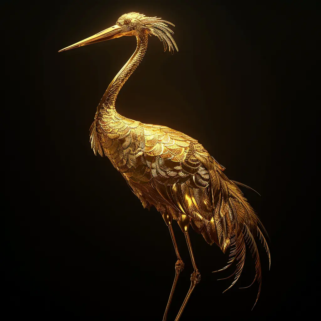 crane gold golden sculpture pattern 3D