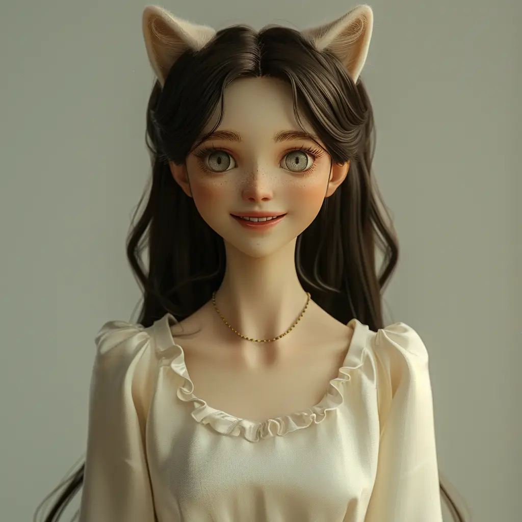 cute girl woman doll cat ear smile happily