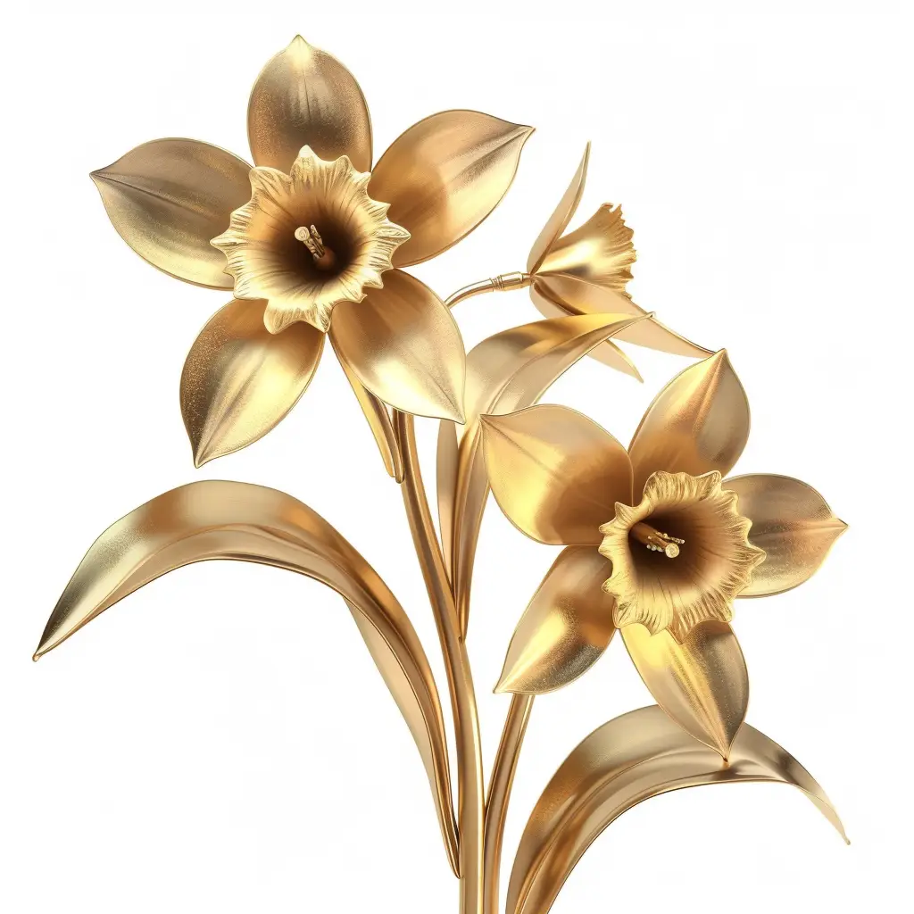 daffodil gold golden 3D metal flower leaves leaf