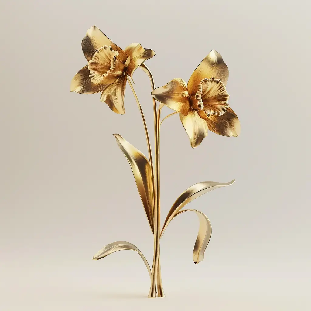 daffodil gold golden metal flower 3D leaves leaf