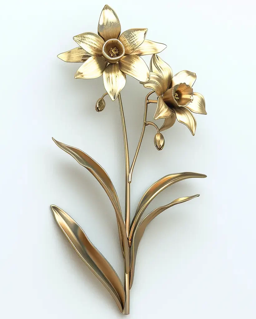 daffodil gold golden metal flower leaves 3D leaf