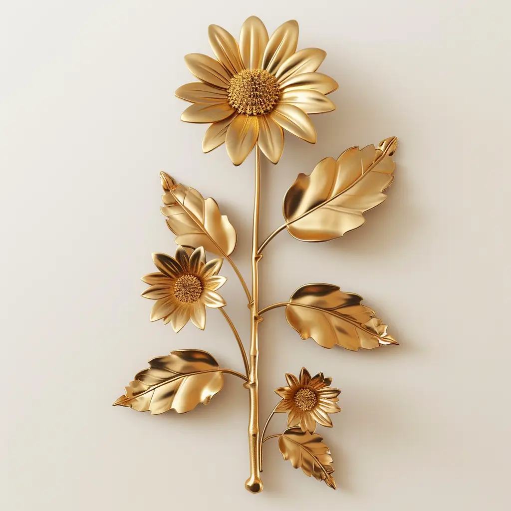 daisy 3D gold golden metal flower leaves leaf