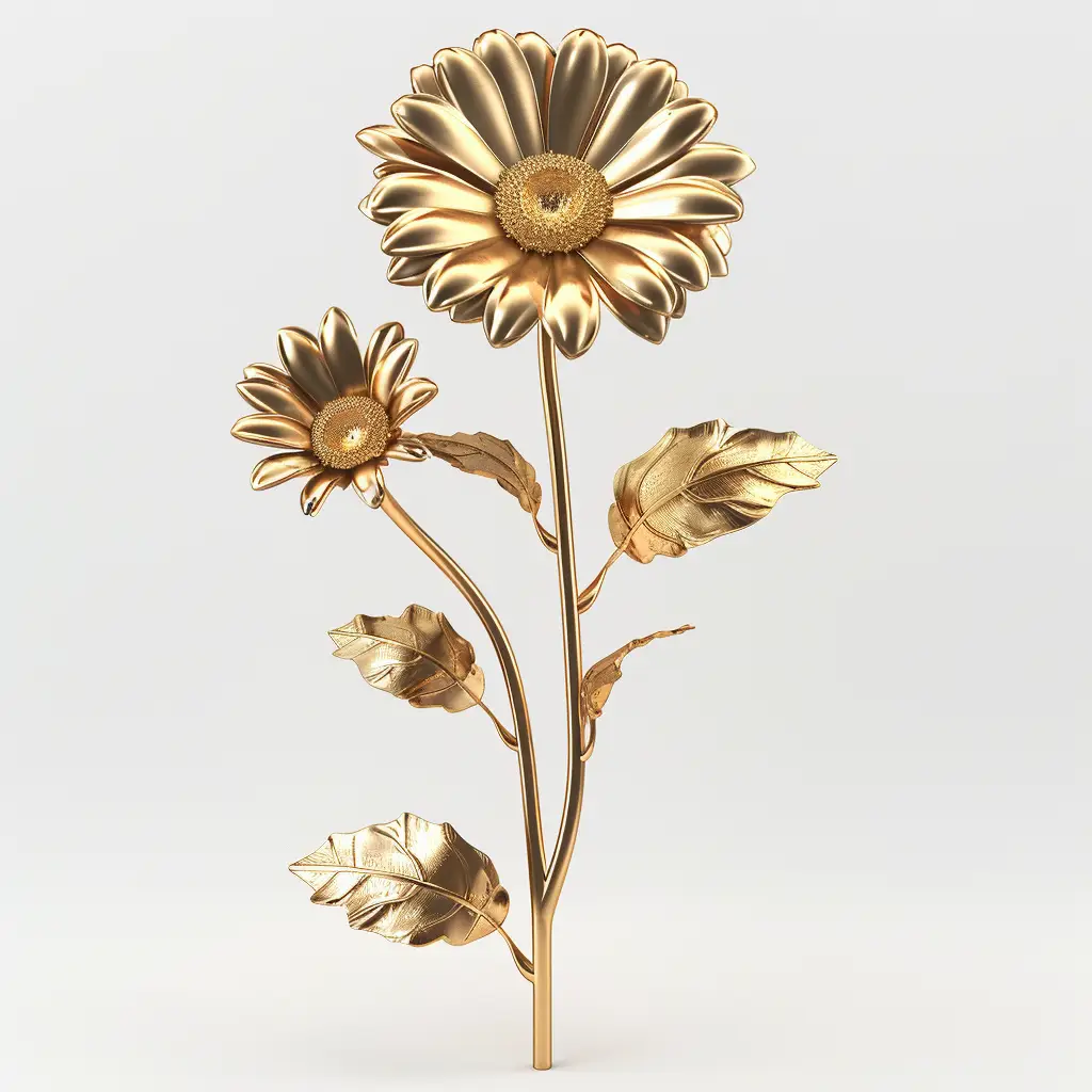 daisy gold golden metal flower 3D leaves leaf