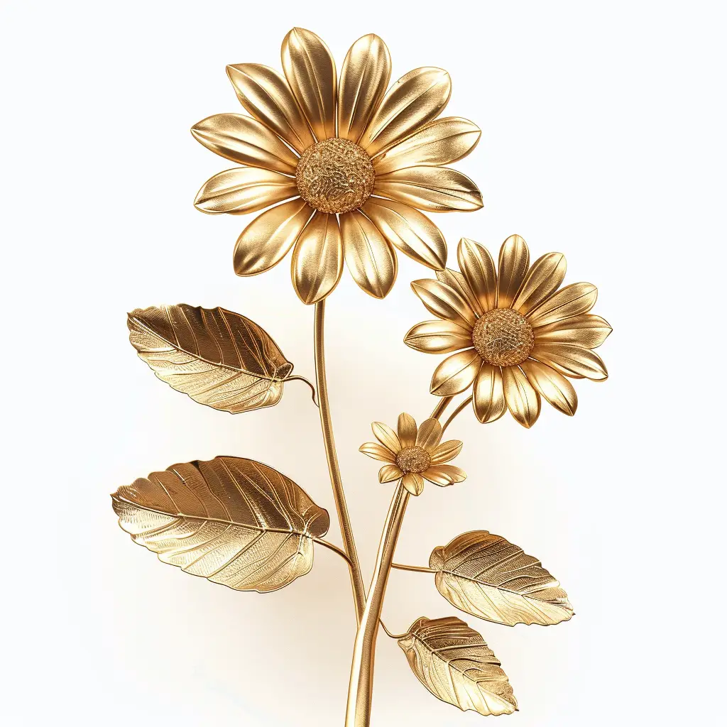daisy gold golden metal flower leaves leaf 3D