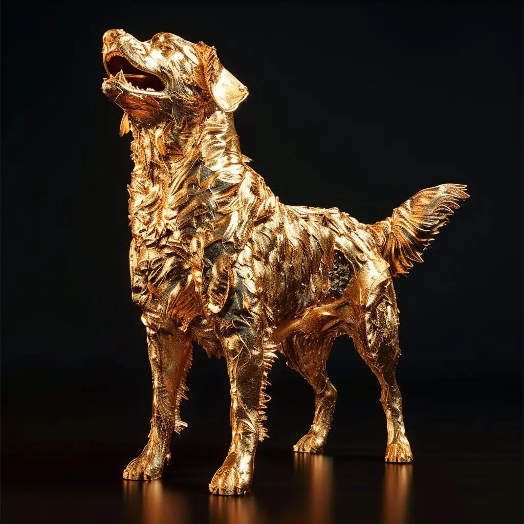 dog gold golden 3D sculpture pattern