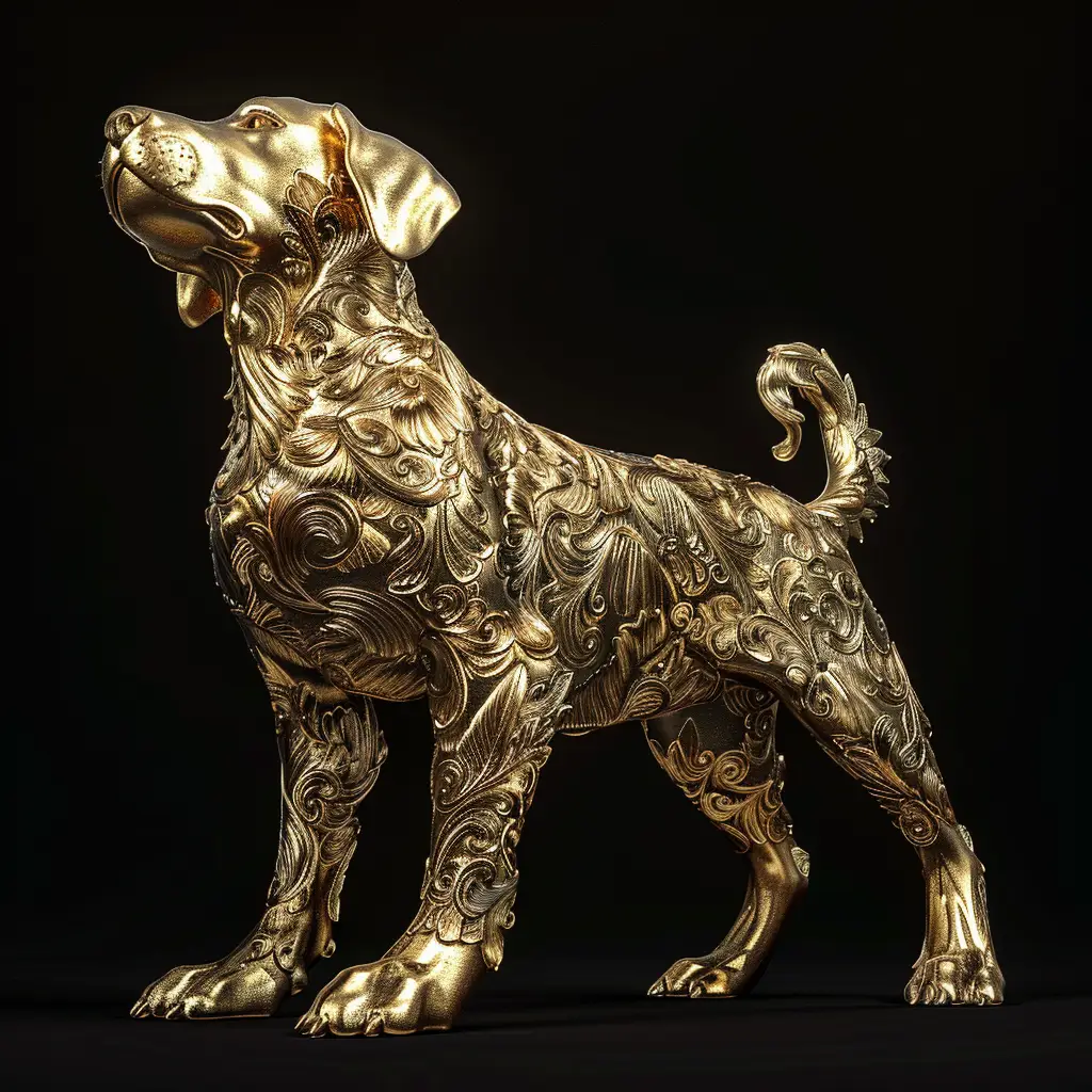 dog gold golden sculpture 3D pattern