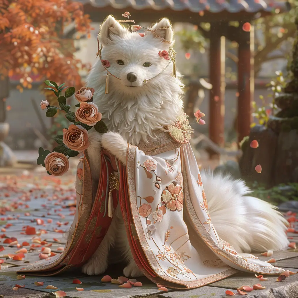 dog puppy doll fairy 3D dress tail garden