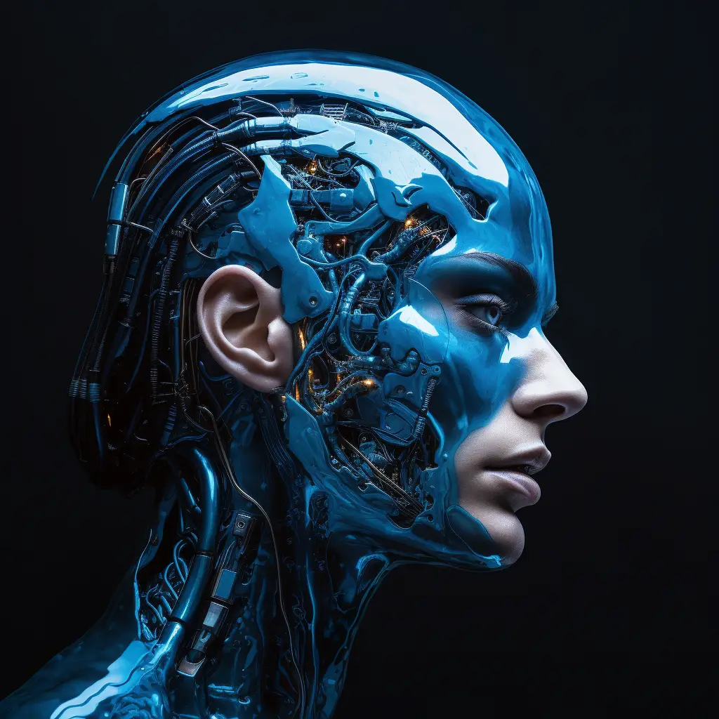 face man head robot anatomy technology 3D science fiction