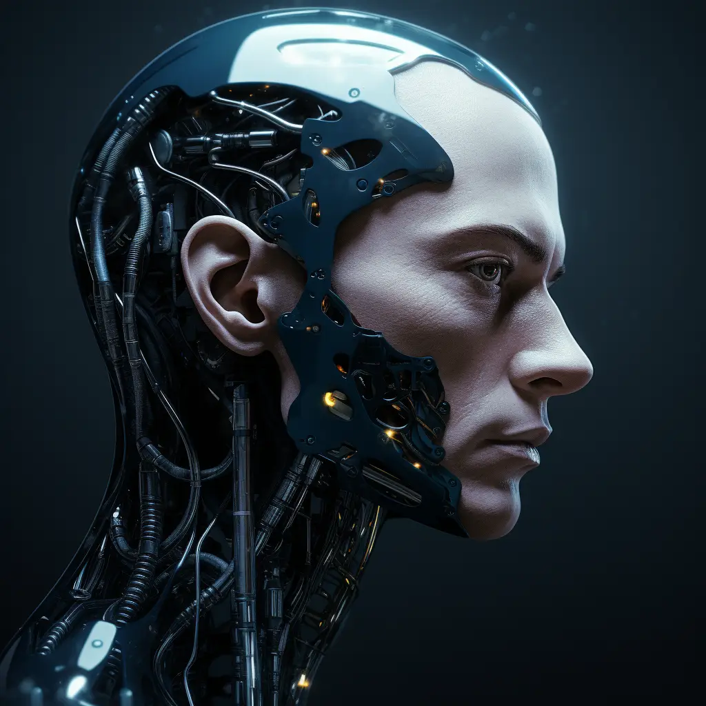 face man head robot anatomy technology science fiction 3D