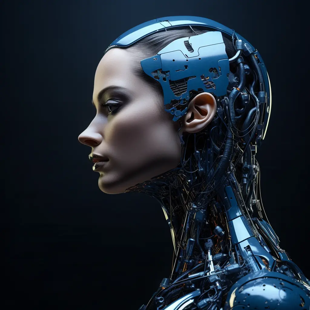 face woman head robot technology anatomy 3D science fiction