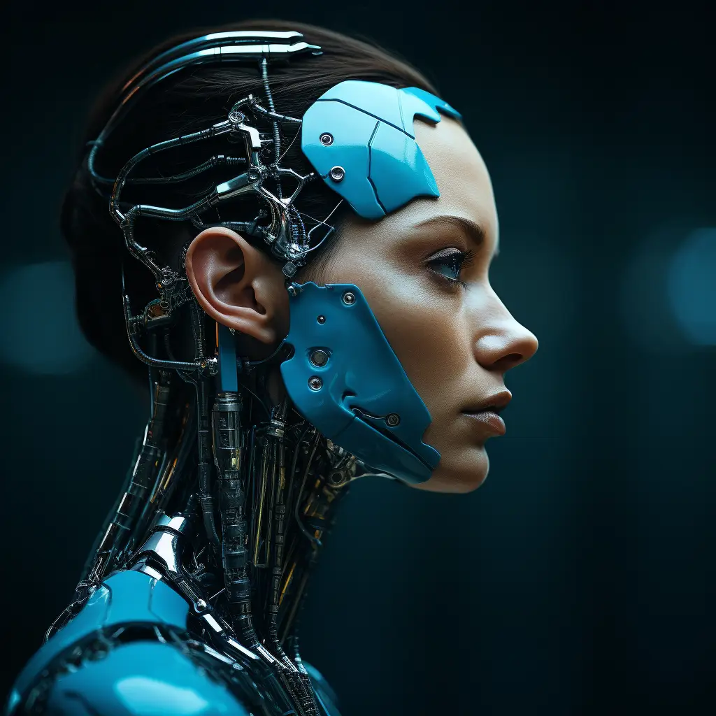 face woman head robot technology anatomy science fiction 3D