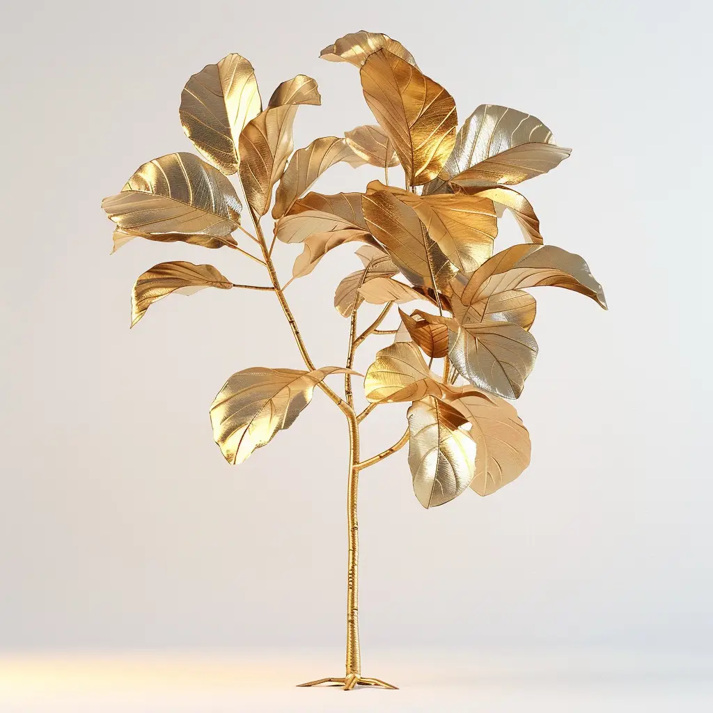 ficus lyrata carica gold golden metal 3D plant leaves leaf