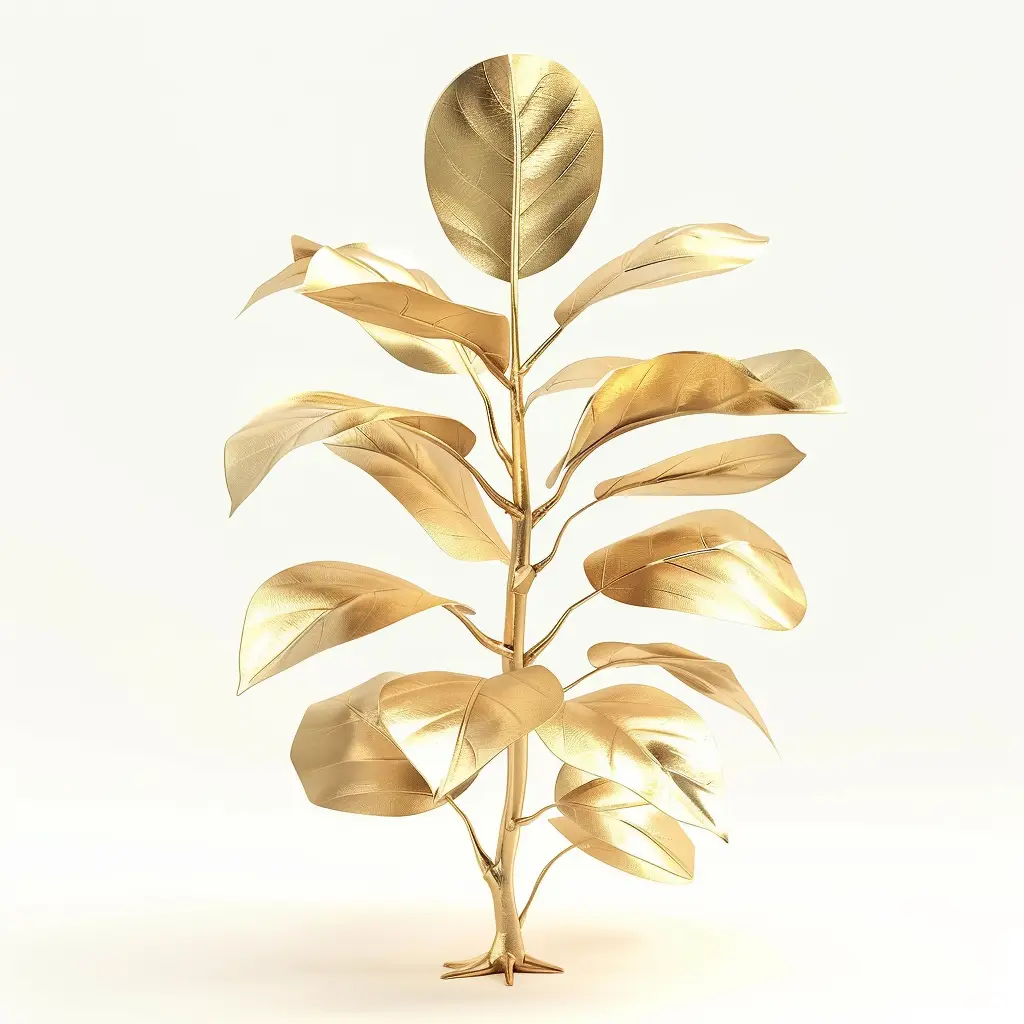 ficus lyrata carica gold golden metal plant 3D leaves leaf
