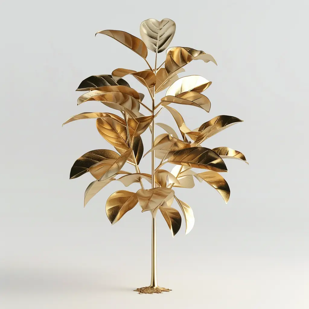 ficus lyrata carica gold golden metal plant leaves 3D leaf