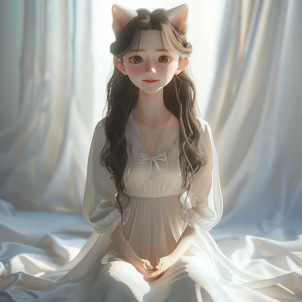 girl cat ear happily smile cute