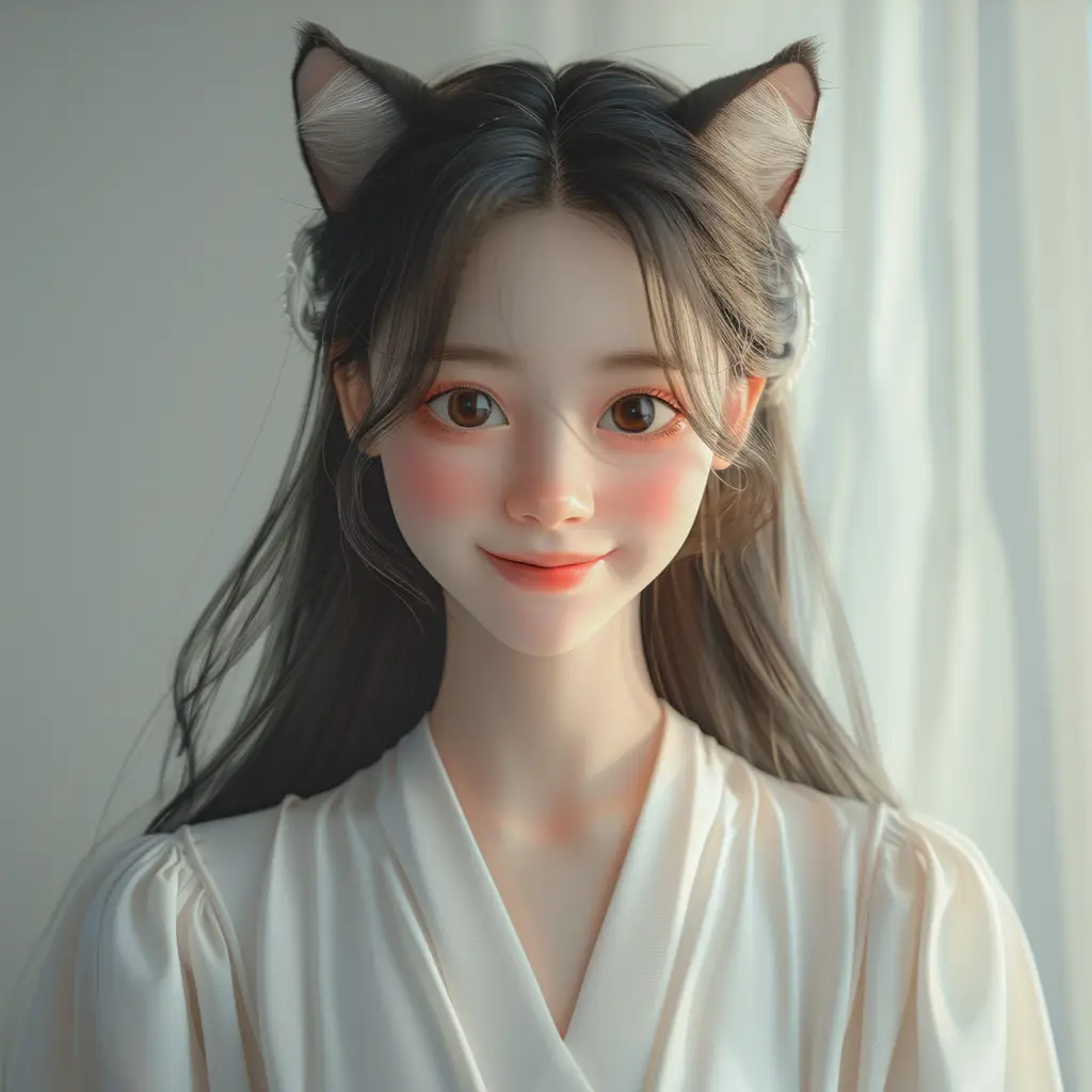 girl cat ear smile cute happily