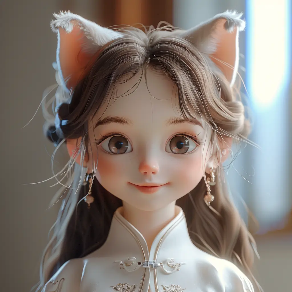 girl cat ear smile happily cute