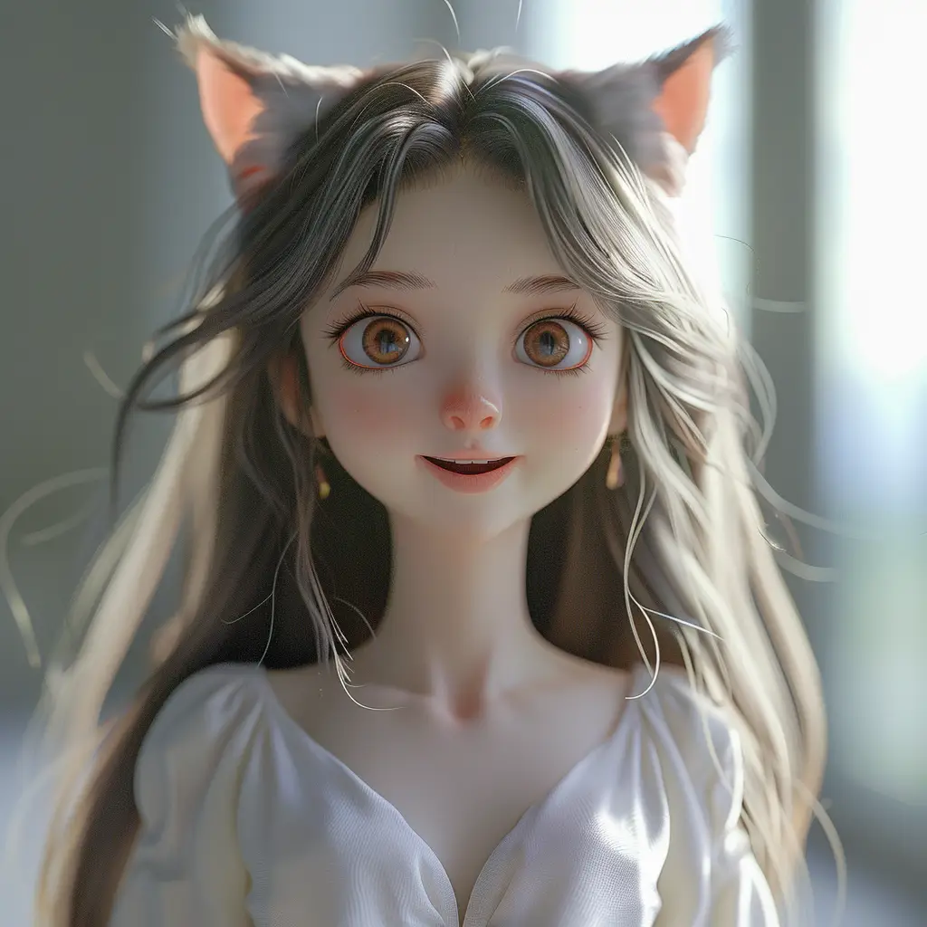 girl ear cat smile happily cute