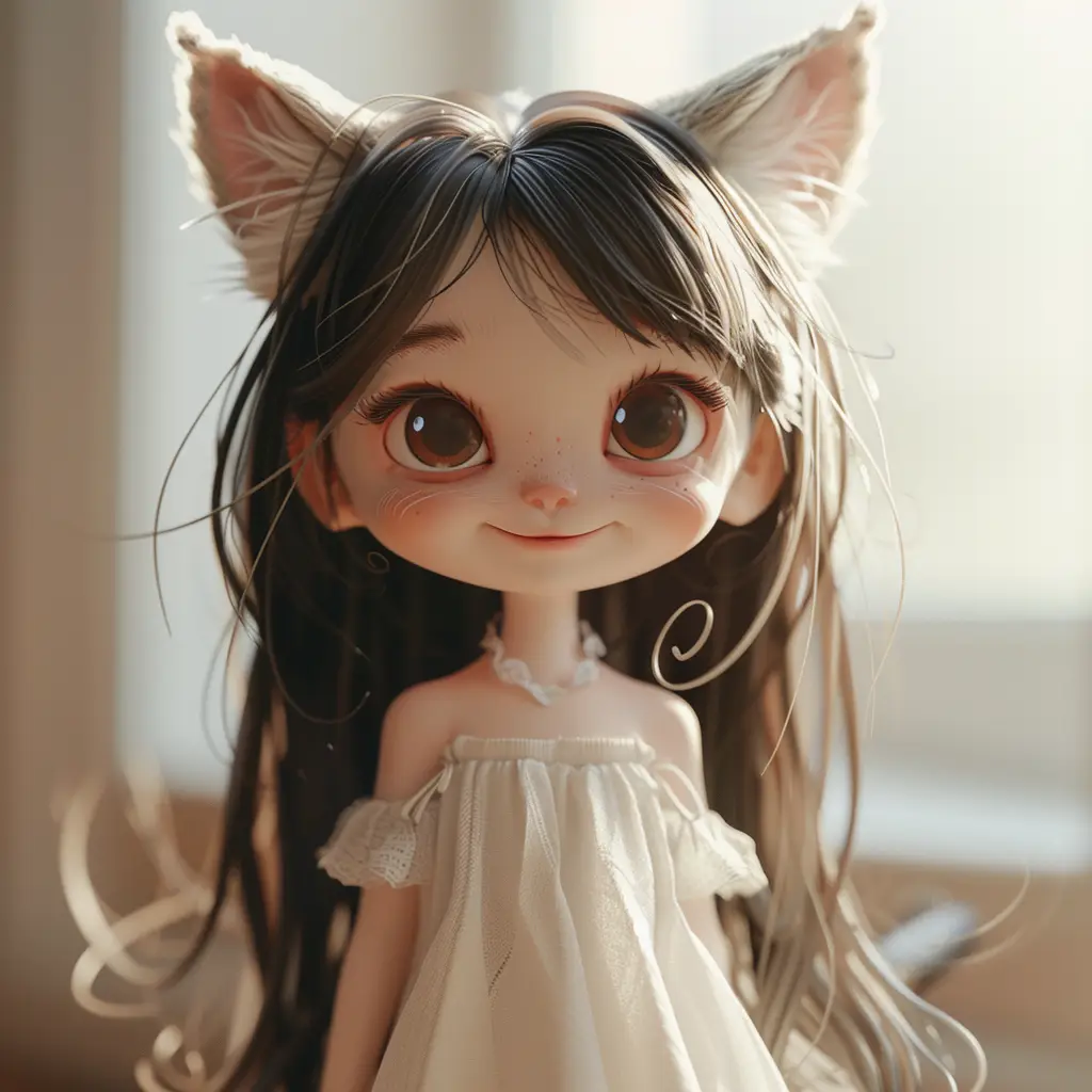 girl woman doll cat ear happily cute smile