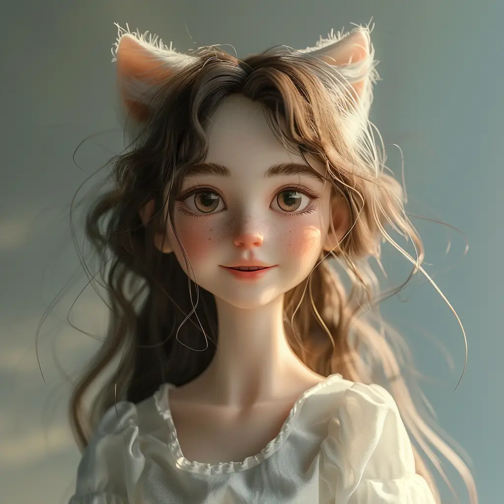 girl woman doll cat ear smile cute happily