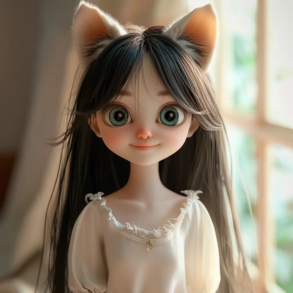 girl woman doll cat ear smile happily cute